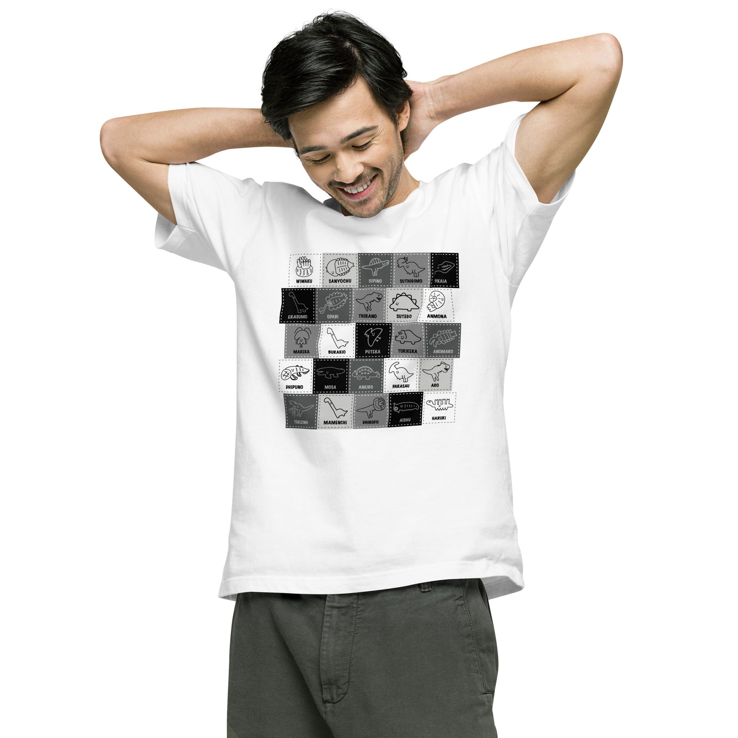 038_ぞねす_かおどこ白黒 前面プリント Tシャツ アートをデザイン