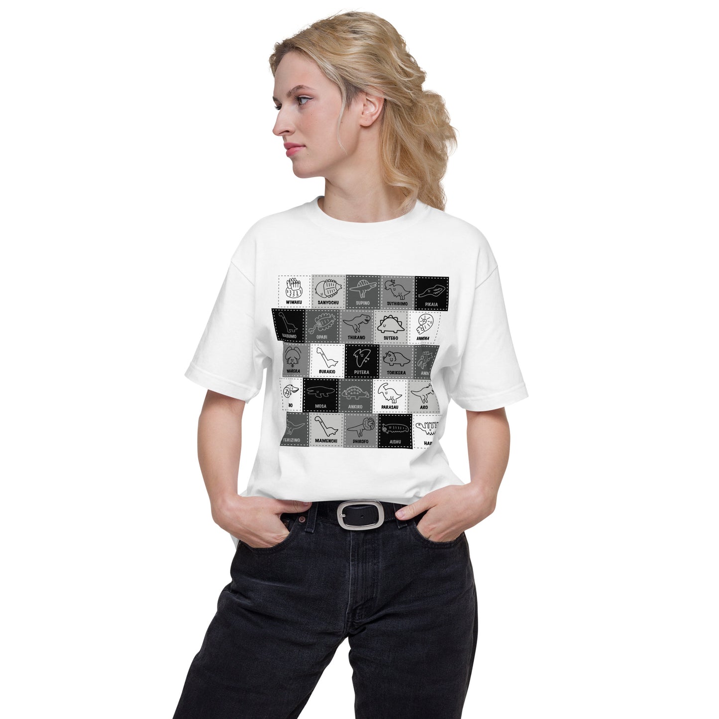 038_ぞねす_かおどこ白黒 前面プリント Tシャツ アートをデザイン